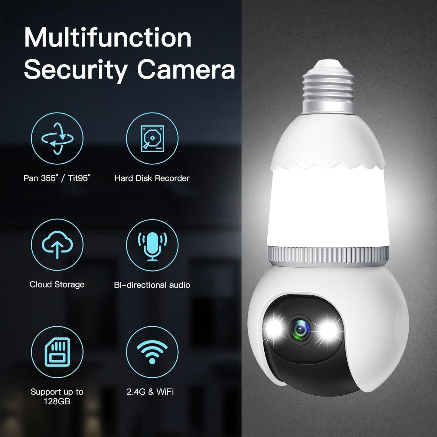 Light Bulb Security Camera  Wireless Outdoor Indoor Camera with Night Vision