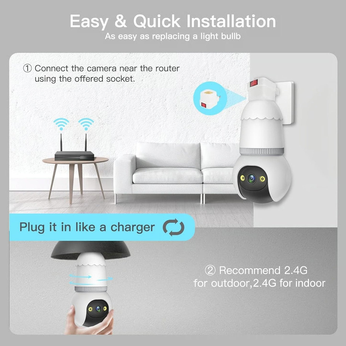 Light Bulb Security Camera  Wireless Outdoor Indoor Camera with Night Vision