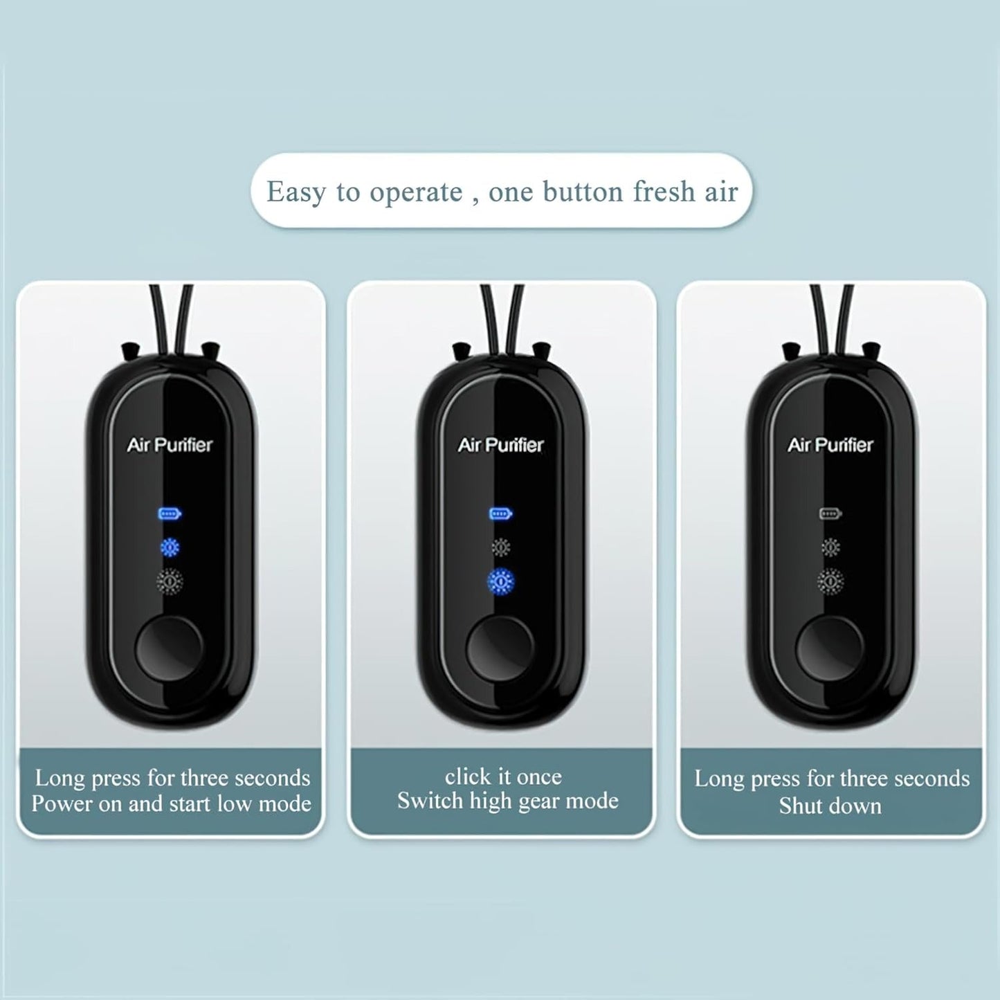 Portable Negative Ion Air Purifier Necklace, Personal Wearable Purification Device,1.2 Billion Ion Output